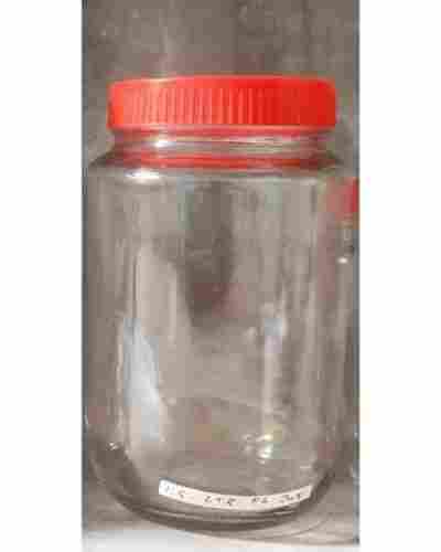  लीक प्रूफ और टिकाऊ 1.5 लीटर पारदर्शी ग्लास जार लाल रंग की कैप के साथ 