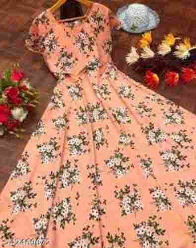 Ladies Pink Stylish Long Length Printed Party Wear Gown