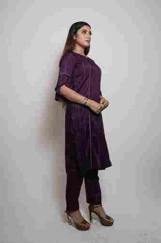 Full Sleeves, Casual Wear, Printed, Purple Color, Ladies Readymade Suit