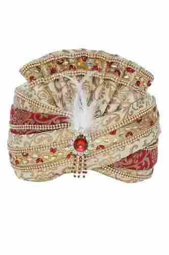 Stylish Cream Color Velvet Mens Readymade Wedding Turban