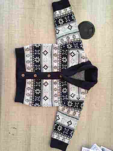 100% Pure Woolen Black And White Colour Collared Full Sleeves Sweater