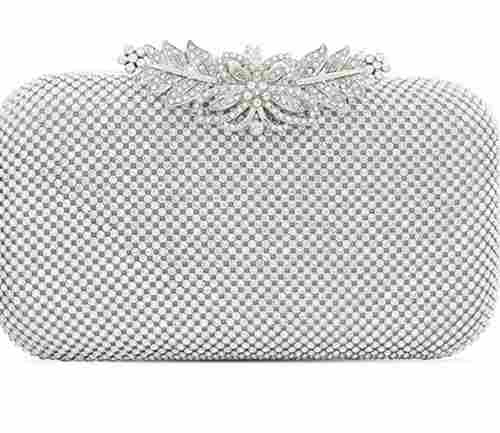 Easy To Carry Rectangular Check Pattern Crystal Clutch Purses For Women