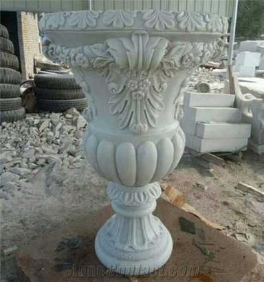 White Floor Standing Decorative Marble Flower Pot For Indoor And Outdoor