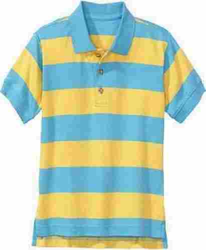 Ultra Soft and 100% Soft Polyester Sky Blue And Yellow Color Checked T Shirt 