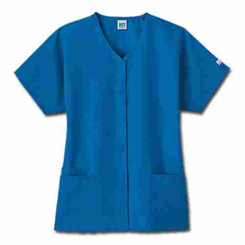 Mens Blue V-Neck Half Sleeves Regular Fit Plain Cotton Housekeeping Uniform