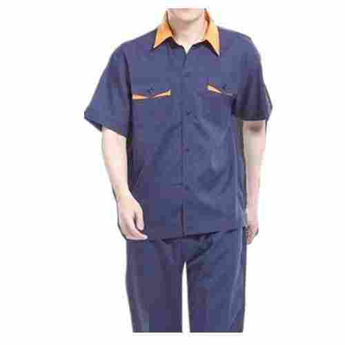 Mens Navy Blue Half Sleeves Regular Fit Plain Cotton Petrol Pump Uniform