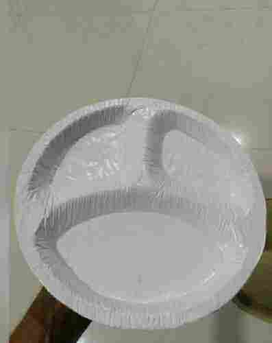 Disposable White Use And Throw Round 3 Compartment Food Serving Paper Plate