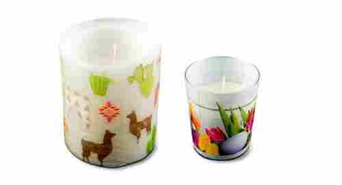 Printed Glass Wax Candles (Pack Of 2) For Festival, Wedding, Birthday, Party