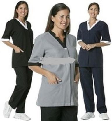 Ladies Multi Colored V-Neck Half Sleeves Regular Fit Plain Housekeeping Uniform Age Group: Above 18 Years