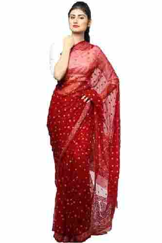 Ladies Skin Friendly Red Party Wear Designer Woven Indian Saree