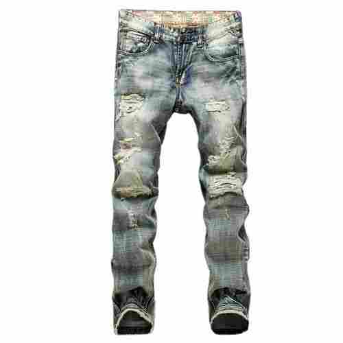 Blue Color Ripped Jeans For Men Distressed Destroyed Straight Fit Denim Pants