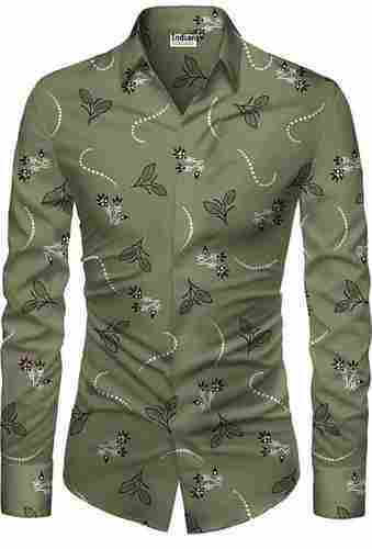 Full Sleeeves Green Color Pure Cotton Printed Pattern Shirt For Mens