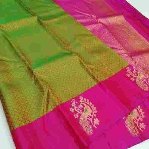 Green And Pink Gorgeous Silk Pattern Border Saree For Party Wear