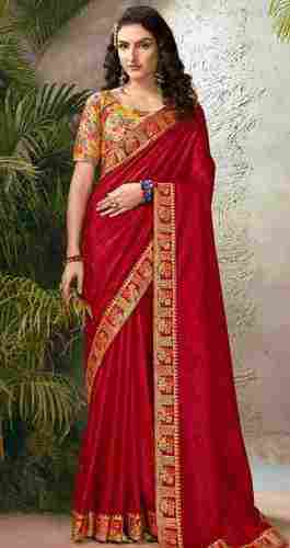 100% Cotton Silk Red Patch Work Printed Daily Wear Ladies Saree