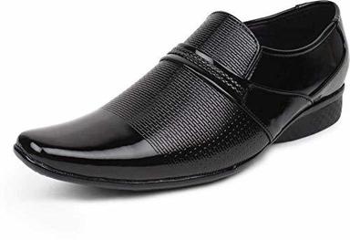 Stylish And Comfortable Black Leather Slip-On Formal Dress Shoes For Men Heel Size: Flat