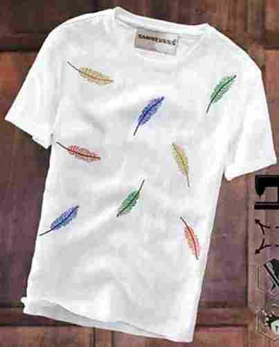 Fancy And Graceful Mens White Color Printed Cotton T- Shirt