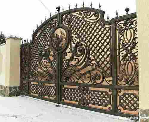 Luxury Hand Curved Wrought Iron Automatic Gate With Contact Grill Design