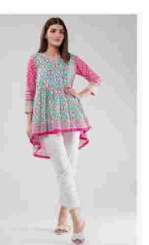 Pink And Sky Blue Colour Daily Wear Printed Chiffon Fabric Ladies Tops