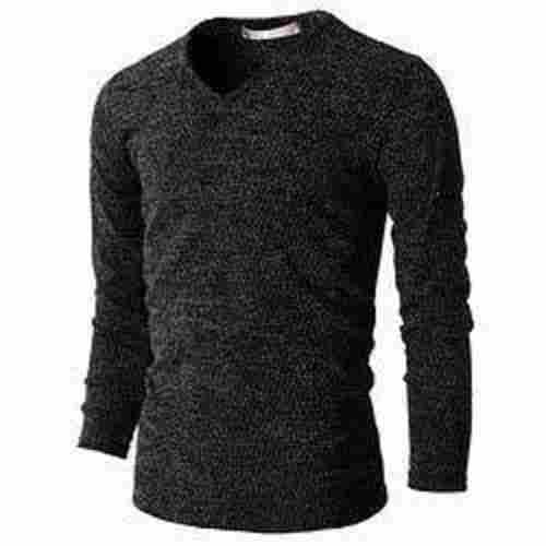 Mens Black Color Casual Wear Full Sleeves Relaxed Fit Knitted T Shirt For Daily Wear