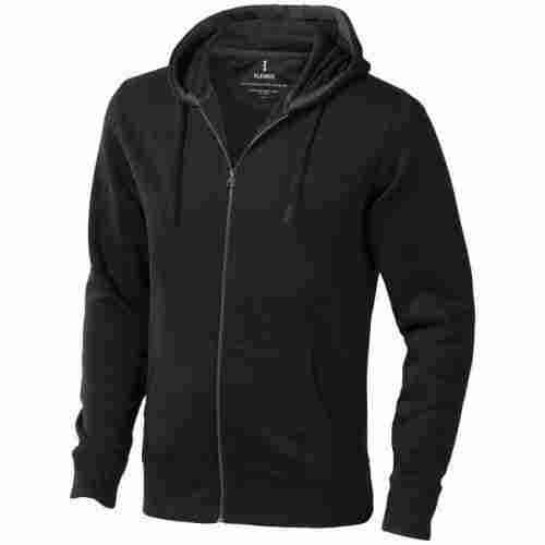 Full Sleeve And Plain Black Promotional Men Hoodies With Zipper Closure Style