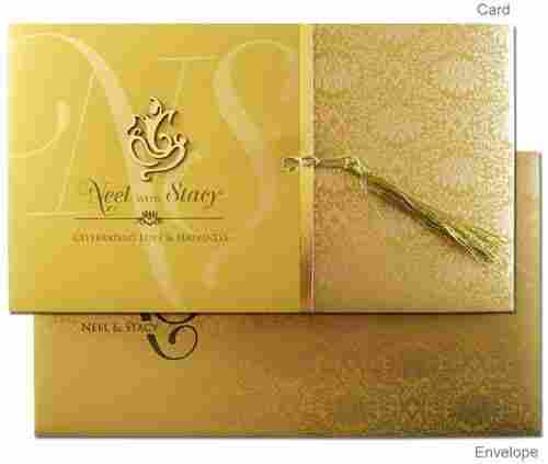Golden Designer Wedding Card(Made From Handmade Paper With Golden Foil)