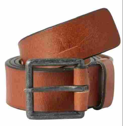 Plain And Brown Mens Leather Belt With Black Alloy Buckle For Party Wear