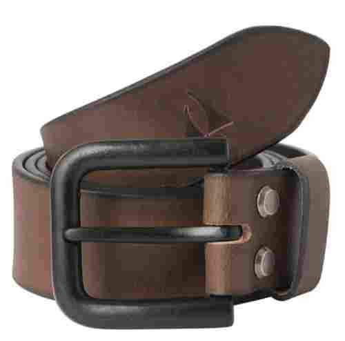 Plain Brown Mens Leather Belt With Black Alloy Buckle For Formal Wear