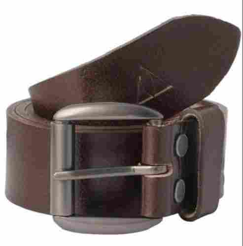 Plain Dark Brown Mens Leather Belt With Silver Alloy Buckle For Formal Wear