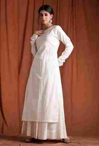 Smooth Texture Tear Resistance Comfortable To Wear Ladies White Cotton Full Sleeves Kurti