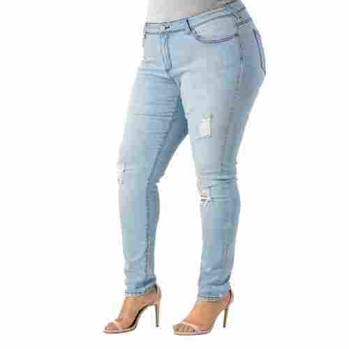 Plain Denim Stretchable Ladies Ripped Jeans With Belt Loops For Casual Wear