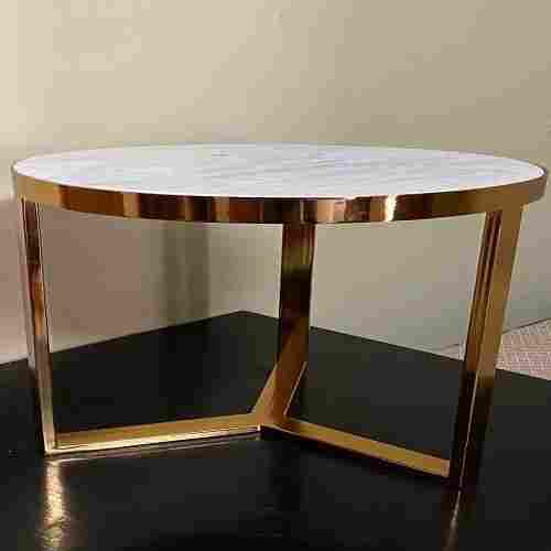 White Marble Coffee Table Round Tea Table Modern Side Tables Sofa Table With Brass Metal 
