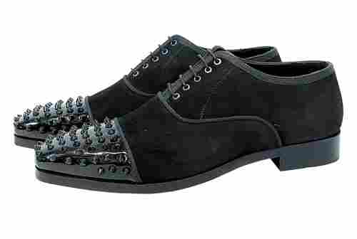 Mens Lace-Up Pointed-Toe Casual Black Suede And Patent Leather Shoes