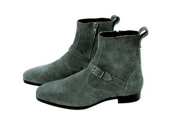 Mens Pull-On Pointed-Toe Casual Wear Gray Suede Leather Ankle Boots Size: Standard