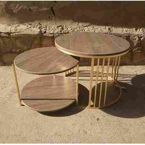 Oak Wooden And Brass Material Round Shape Modern Designer Coffee Table
