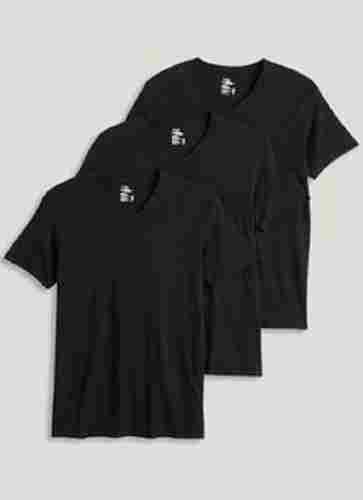 Skin Friendly And Shrink Resistant Black Cotton V Neck T Shirts With Short Sleeves
