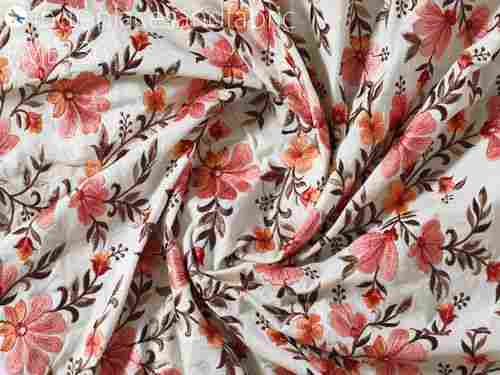 56 Inches Embroidered Cotton Floral Fabric For Making Top And Shirt