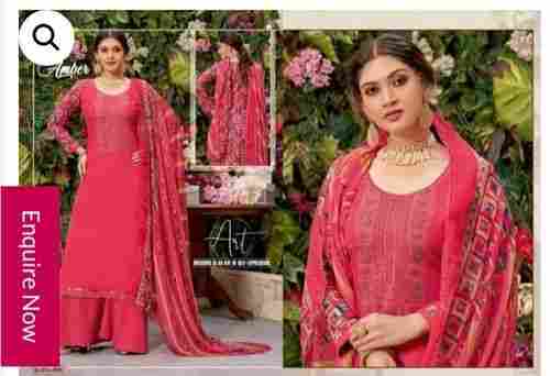 Appealing Look Causal Wear Thread Work Semi Stitched Ladies Red Salwar Suits