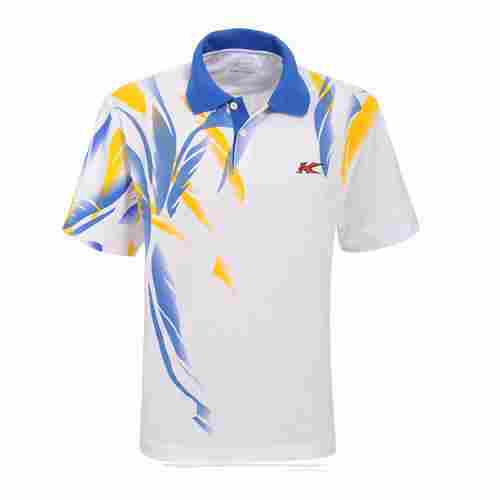 Mens White Colour Printed Sports Cotton Polo T-Shirt