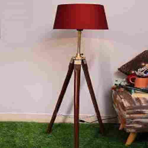 Tripod Floor Lamp With Shade Wooden, Brass Finish Industrial Nautical Marine Decorative