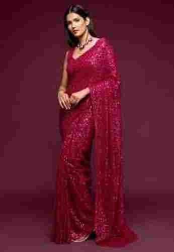 100% Georgette Red Color Ladies Sarees For Party Wear, Bridal Wear, Festival Wear