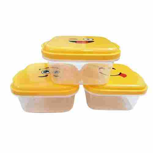 Plastic Storage Container Yellow Square Shape Printed Pattern Transparent Base