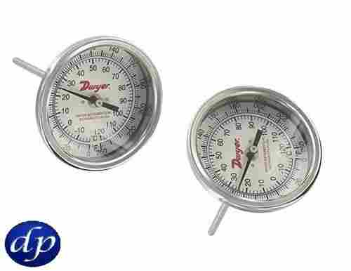 304 Ss Wetted Material Round Shape Analog Type Bimetal Thermometer With Glass Lens