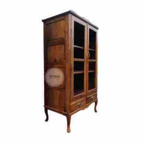 Wood Almari Wardrobe With 2 Glass Door And 4 Shelf Storage Cabinet For Home