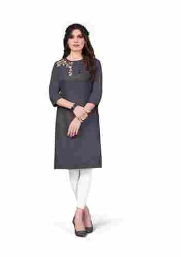 Ladies Casual Embroidered Cotton Kurti Emboireded Style Neckline
