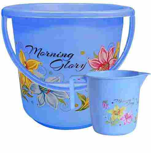 Blue Color Printed Set Plastic Bucket and Mug for Bathroom