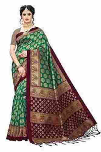 Red And Green Banarasi Cotton Silk Saree For Ladies With Blouse Piece Set