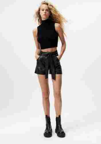 Spring And Summer Season Black Colour Casual Wear Leather Shorts, (L, M, S)