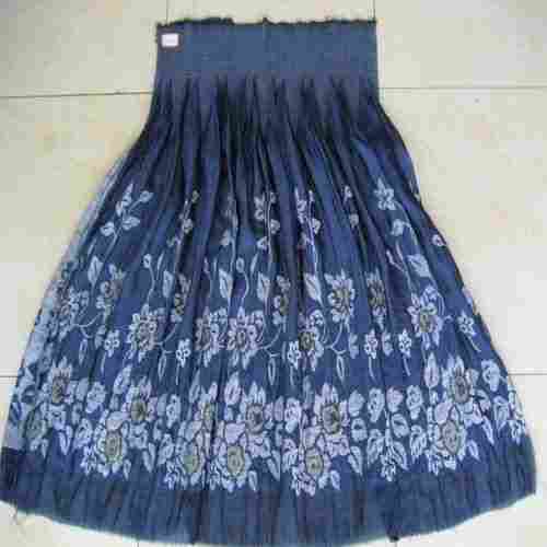 Blue Colour Fancy Printed Cotton Apparel Fabric With White Colour Designs Skirt