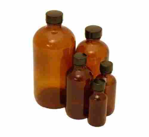 Light Weight And Fine Quality Amber Glass Boston Round Bottles With Black Ribbed Cap