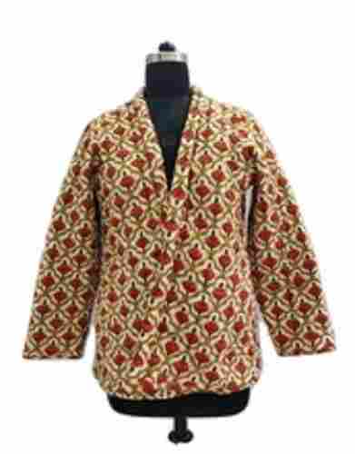 Printed Design Winter Reversible Quilted Jacket With V Type Neck Style